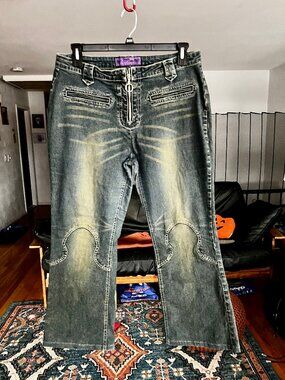 JYPSY JEANS Authentic Vintage Y2K Distressed O-Ring Stretch JEANS Size: 16